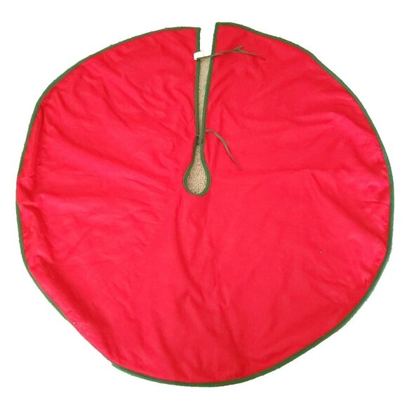 Red Christmas Tree Skirt Snowman Snowflakes 48" Diameter Holiday Decor - Picture 2 of 3